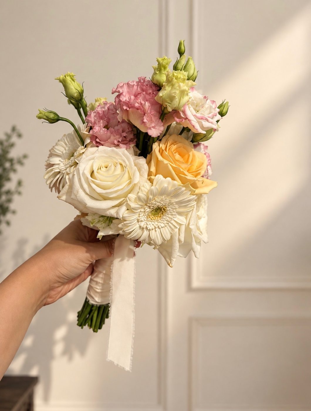 Blumenstrauß mit Rosen, Gerbera und Lisianthus